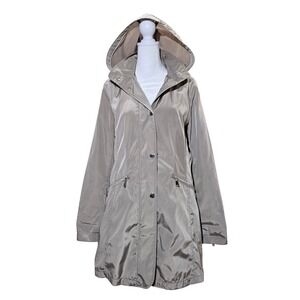 Laundry by Shelli Segal Hooded Trench Coat Beige Full Zip Pockets Size Medium